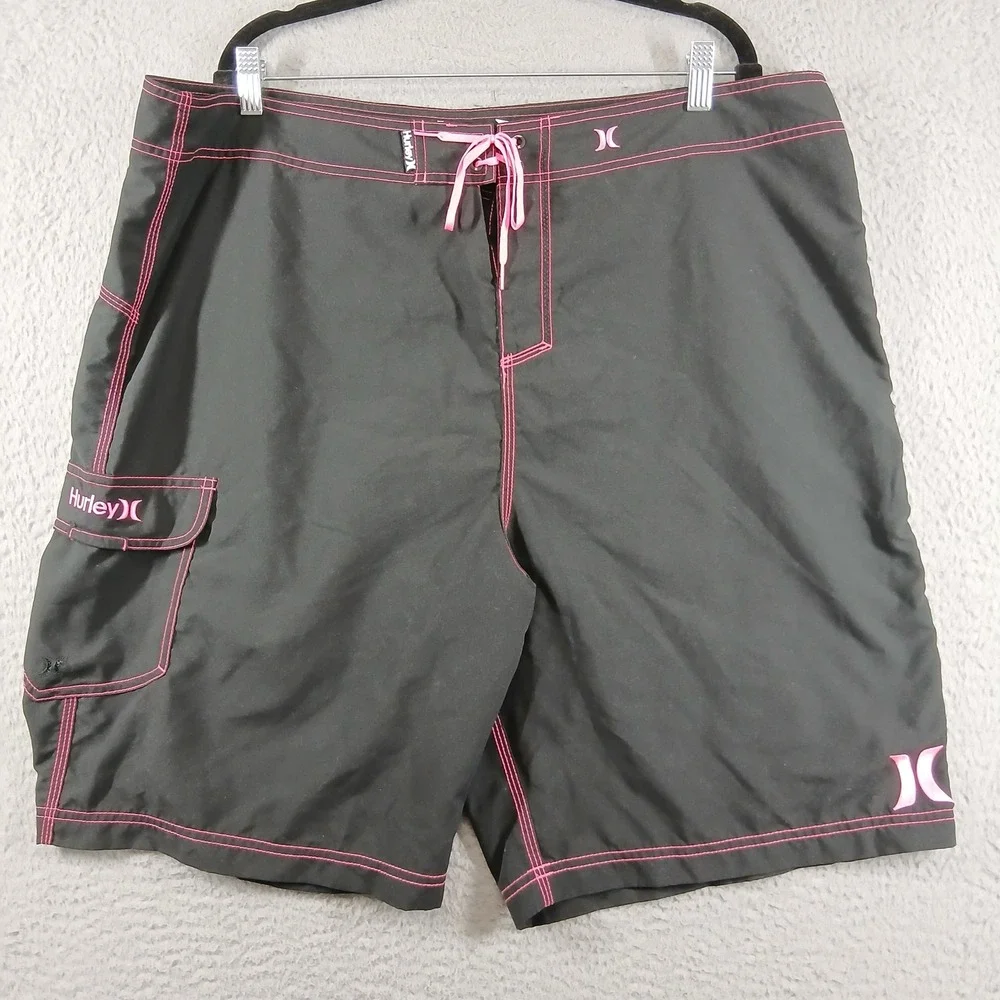 Hurley Board Shorts Phantom Black Pink Contrast Stitching Surf Swim Size 42
